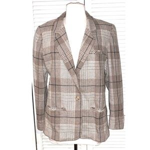 90s Vintage Wool Blend Women’s blazer Plaid tan